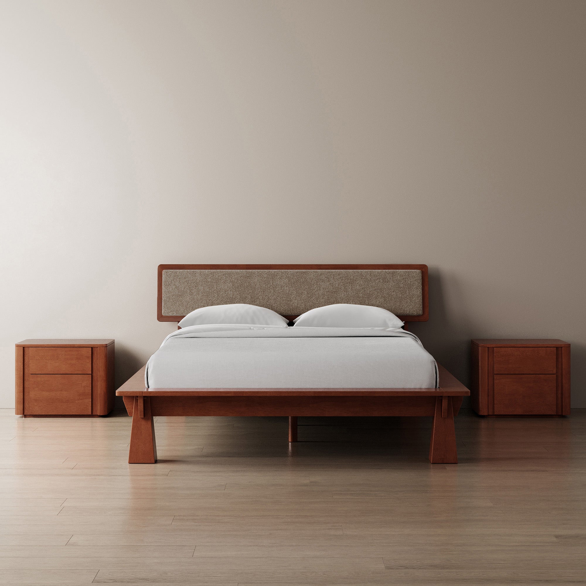 Platform Bed + Cushioned Headboard + Bedsides
