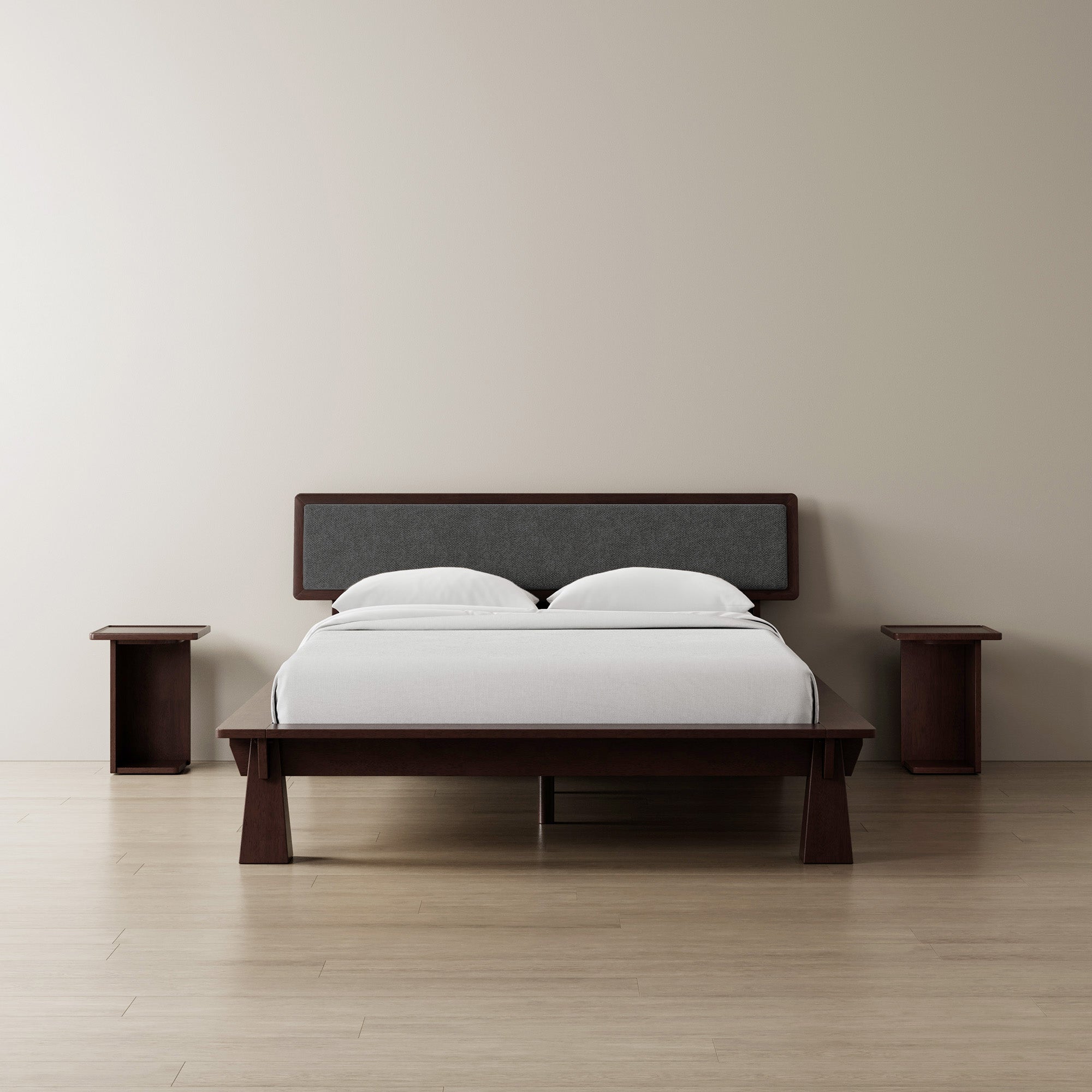 Platform Bed + Cushioned Headboard + Bedsides