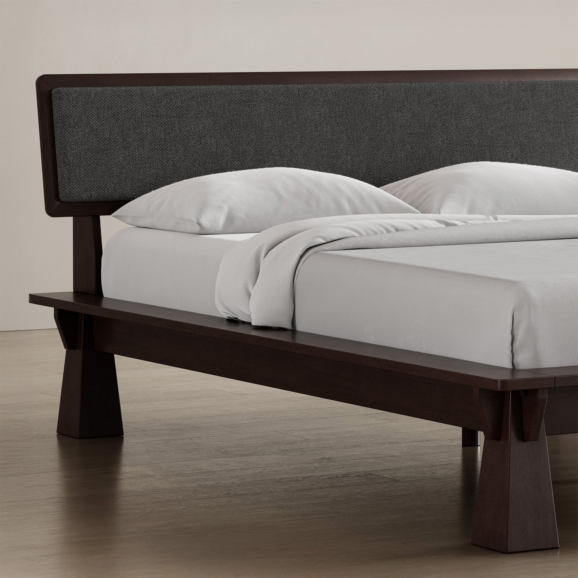 Platform Bed + Cushioned Headboard + Bedsides
