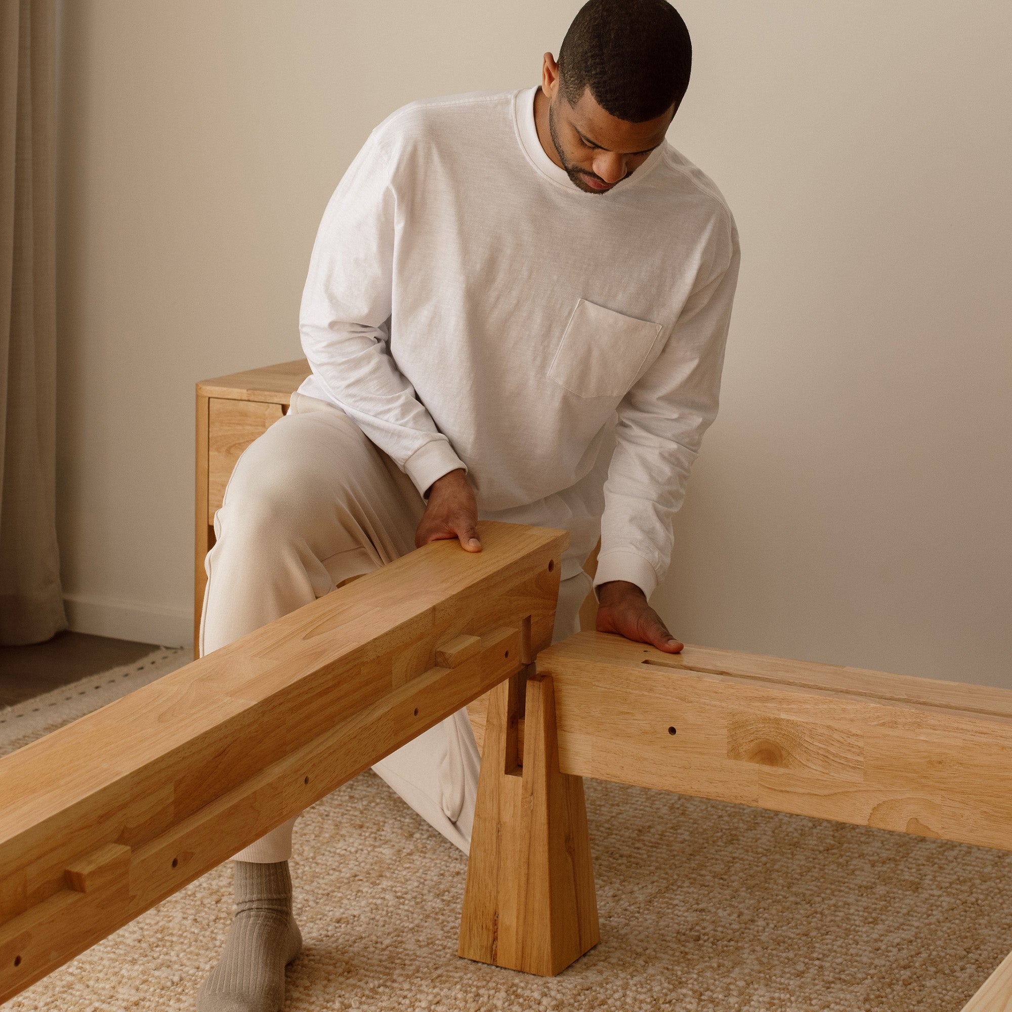 Platform Bed + Cushioned Headboard + Bedsides