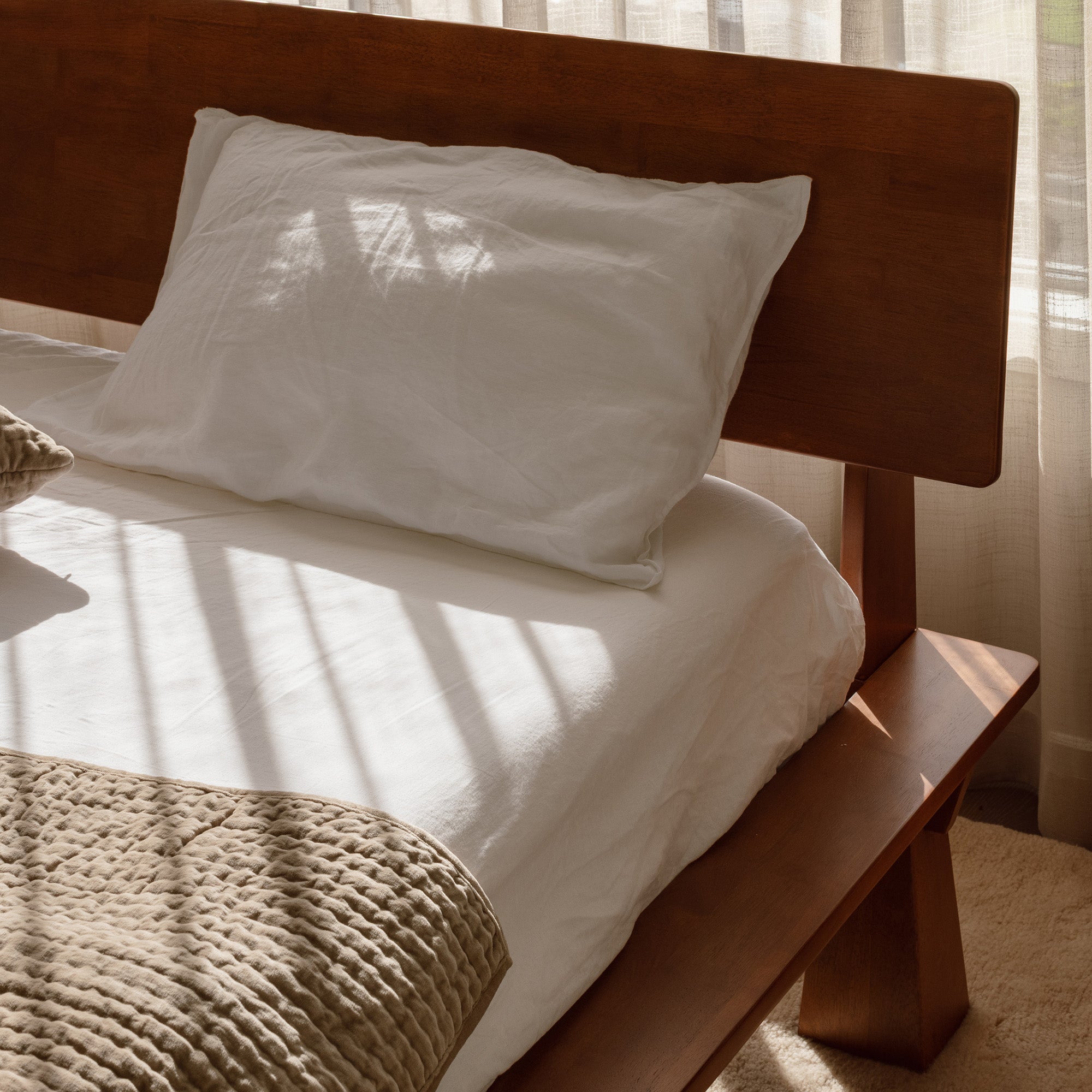 Platform Bed + Wooden Headboard + Bedsides