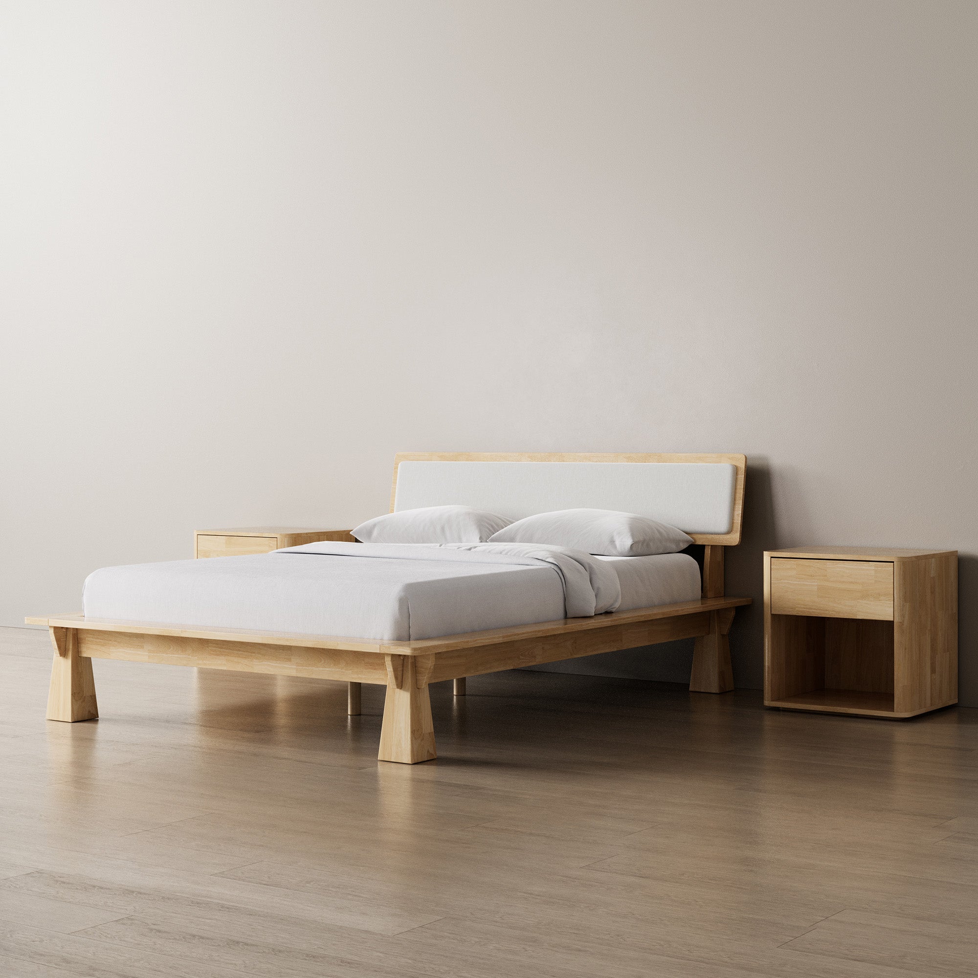 Platform Bed + Cushioned Headboard + Bedsides