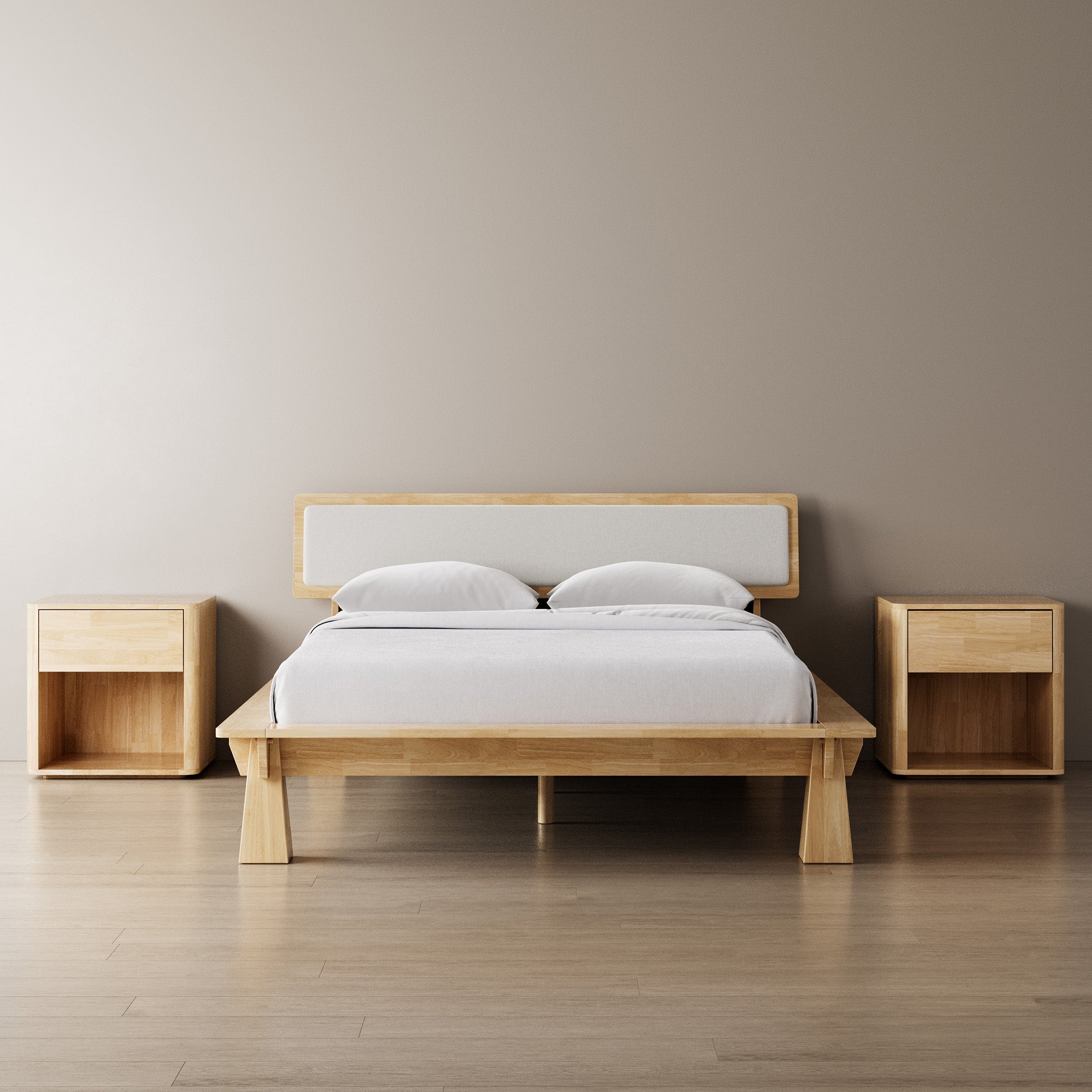 Platform Bed + Cushioned Headboard + Bedsides