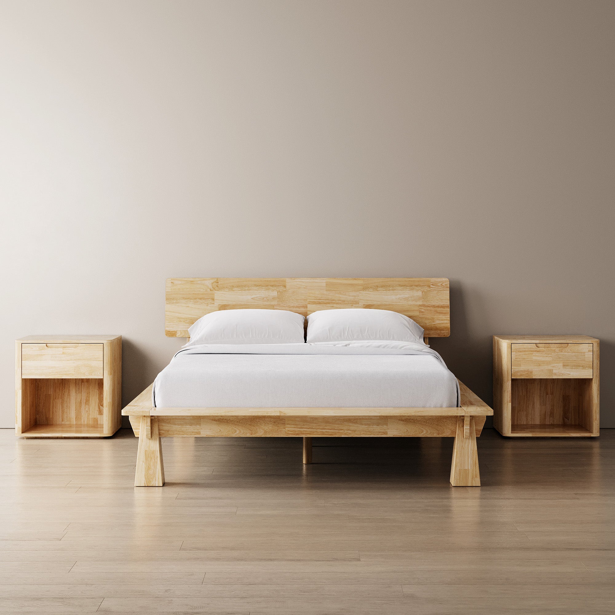 CONNECT PLATFORM BED + WOODEN HEADBOARD + BEDSIDES