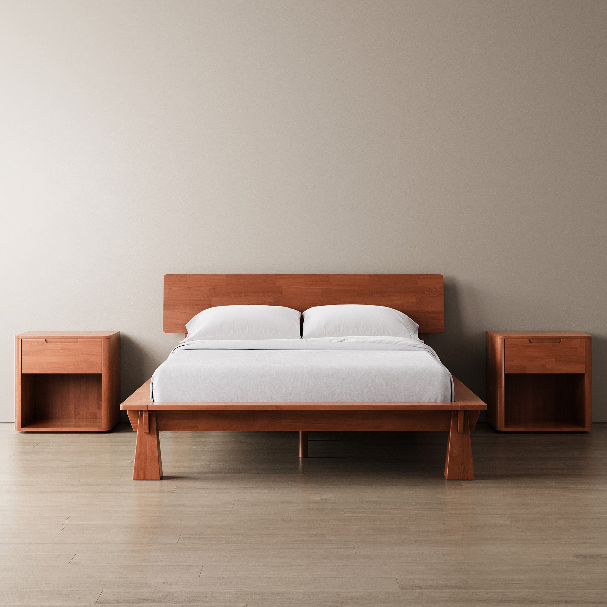 CONNECT PLATFORM BED + WOODEN HEADBOARD + BEDSIDES