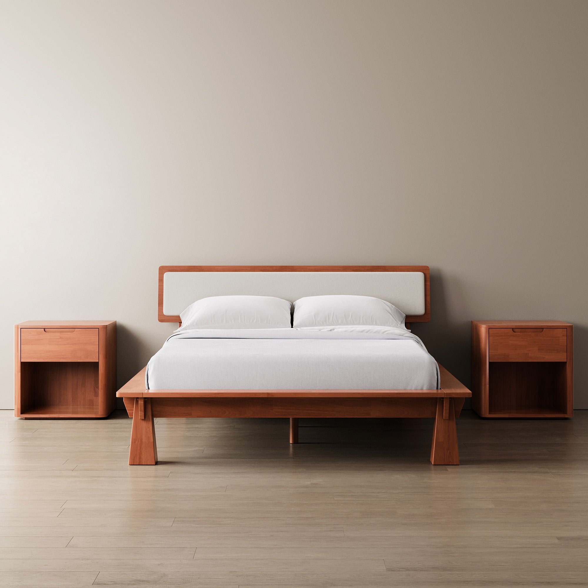 CONNECT PLATFORM BED + TWO-TONE HEADBOARD + BEDSIDES