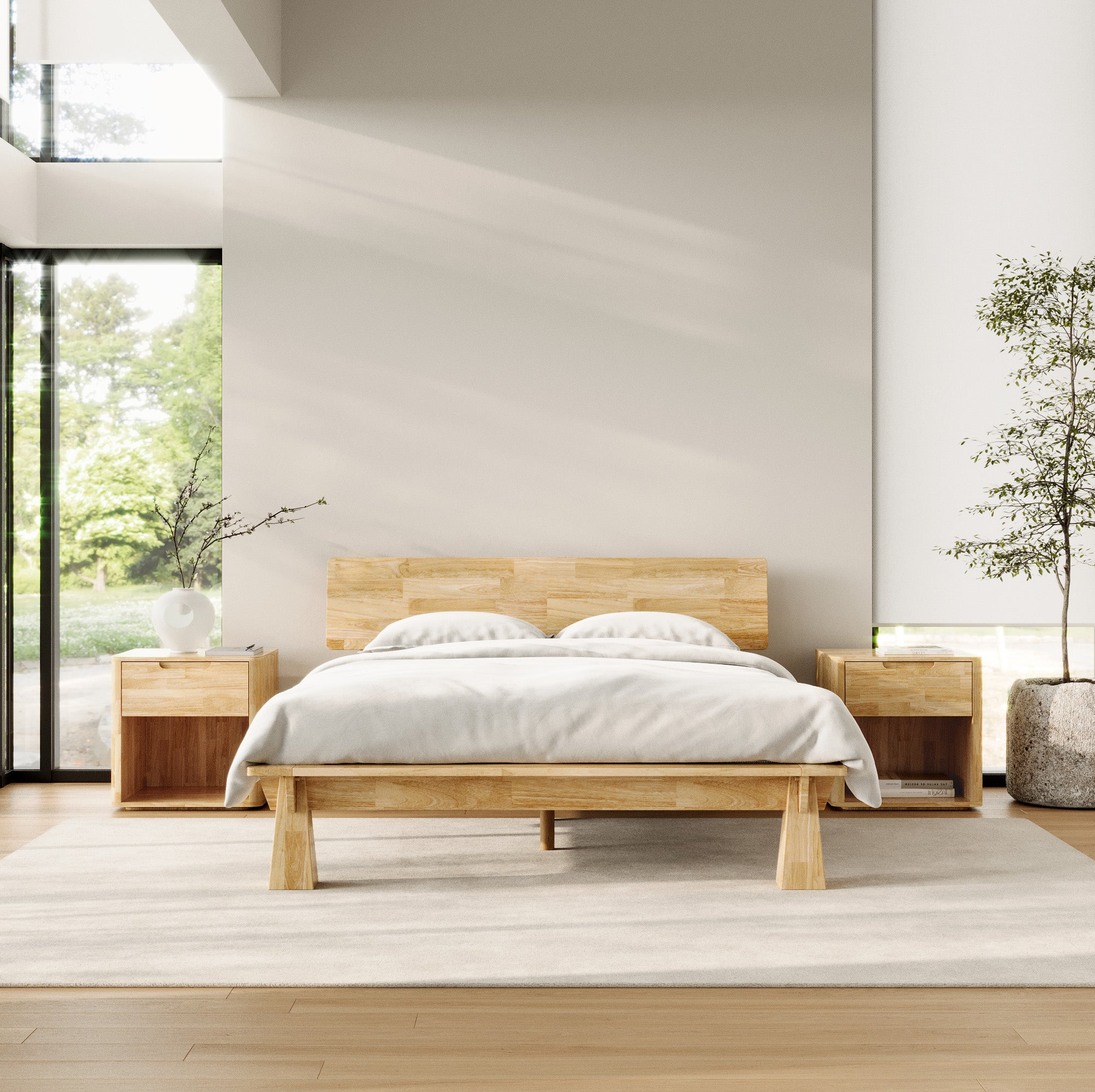 CONNECT PLATFORM BED + WOODEN HEADBOARD + BEDSIDES