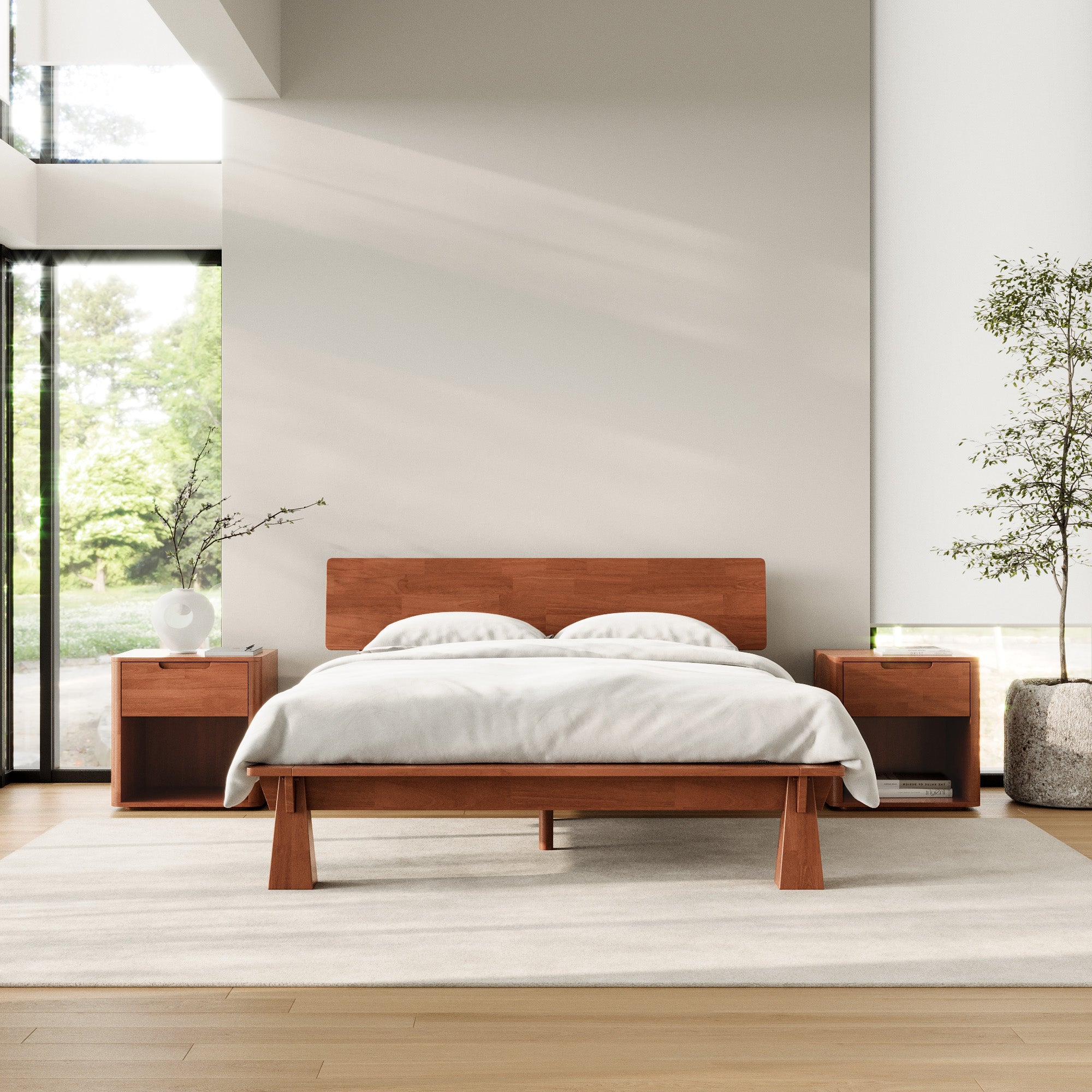 CONNECT PLATFORM BED + WOODEN HEADBOARD + BEDSIDES