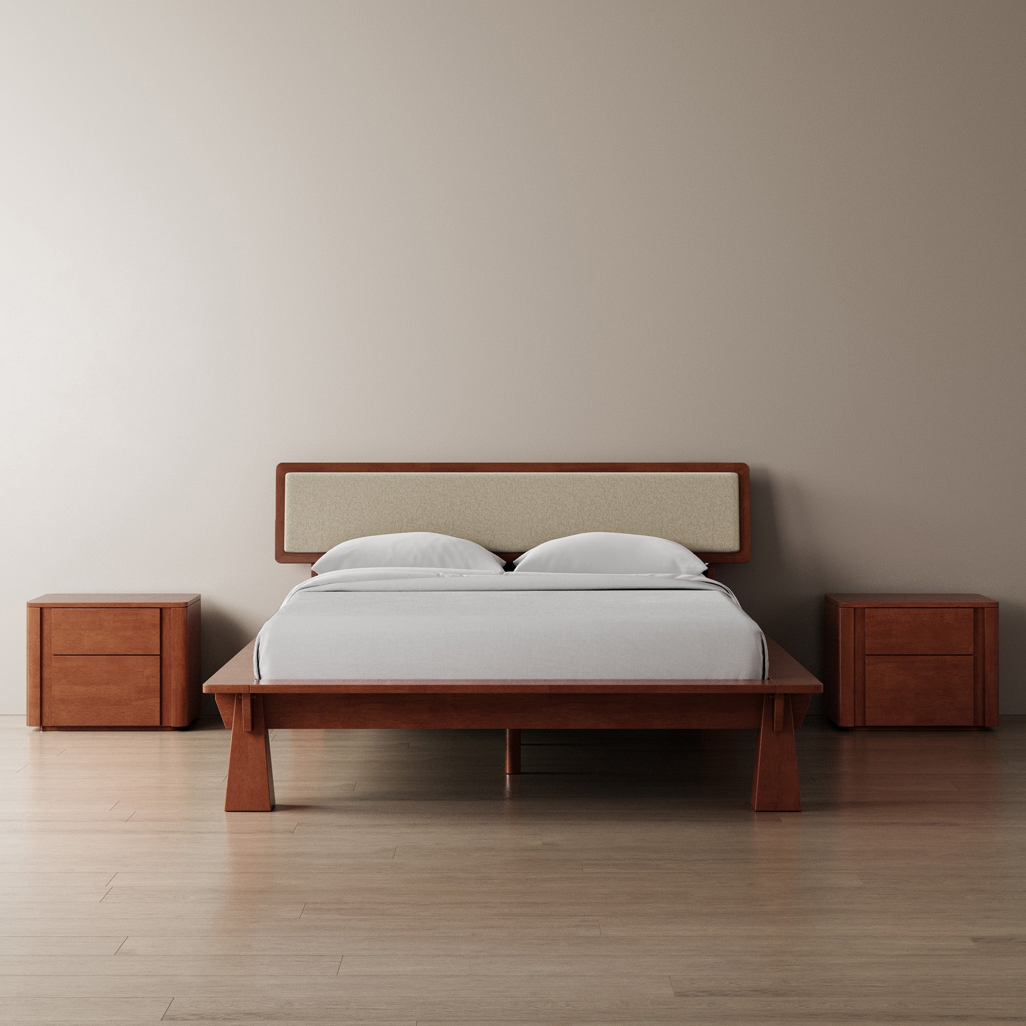 Platform Bed + Cushioned Headboard + Bedsides
