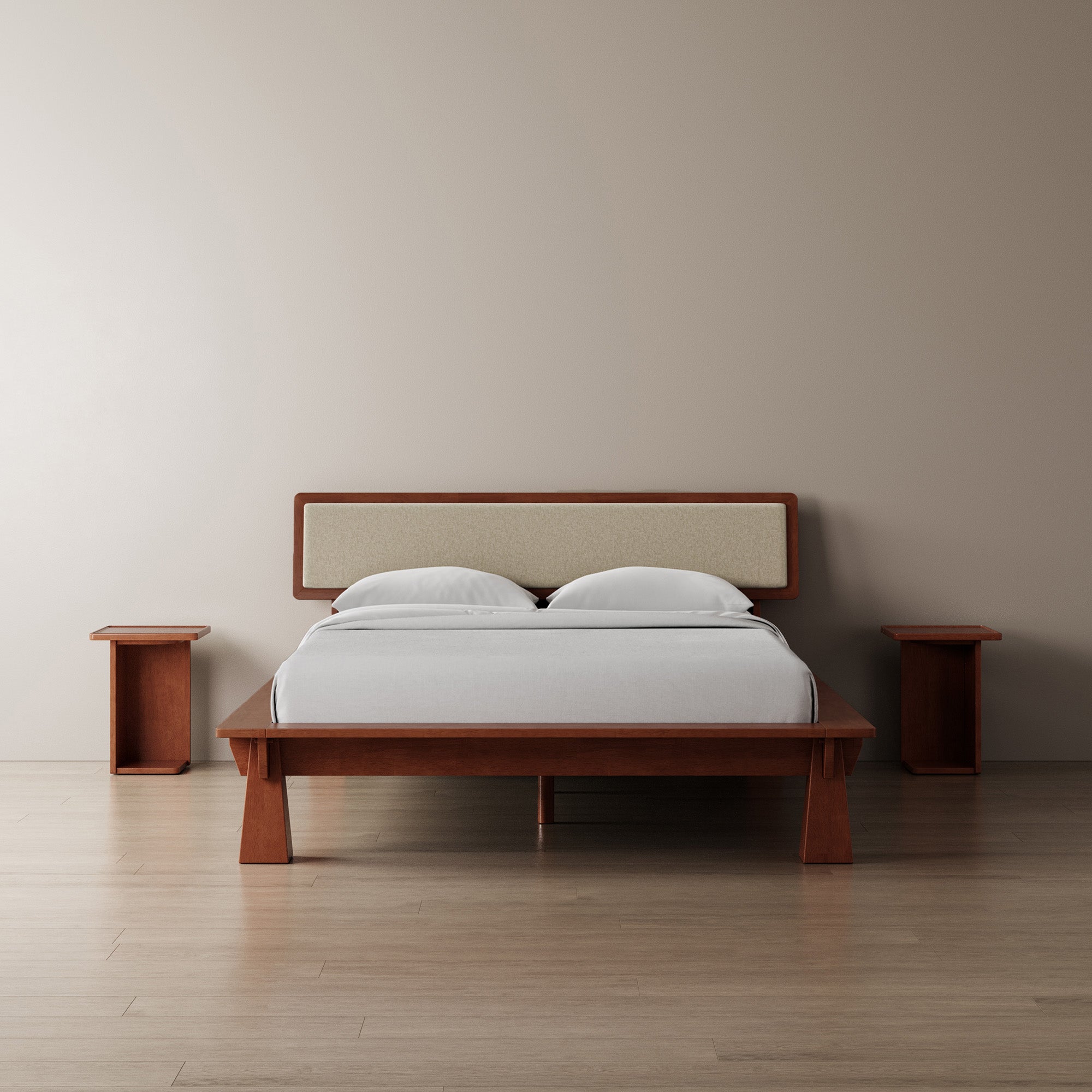 Platform Bed + Cushioned Headboard + Bedsides