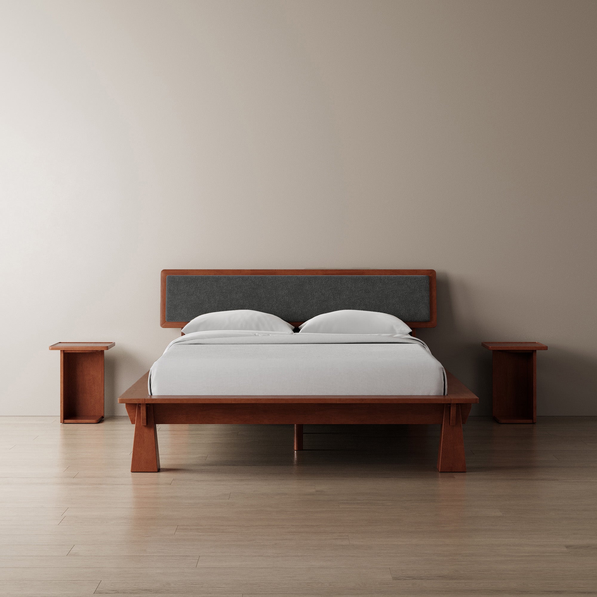 Platform Bed + Cushioned Headboard + Bedsides