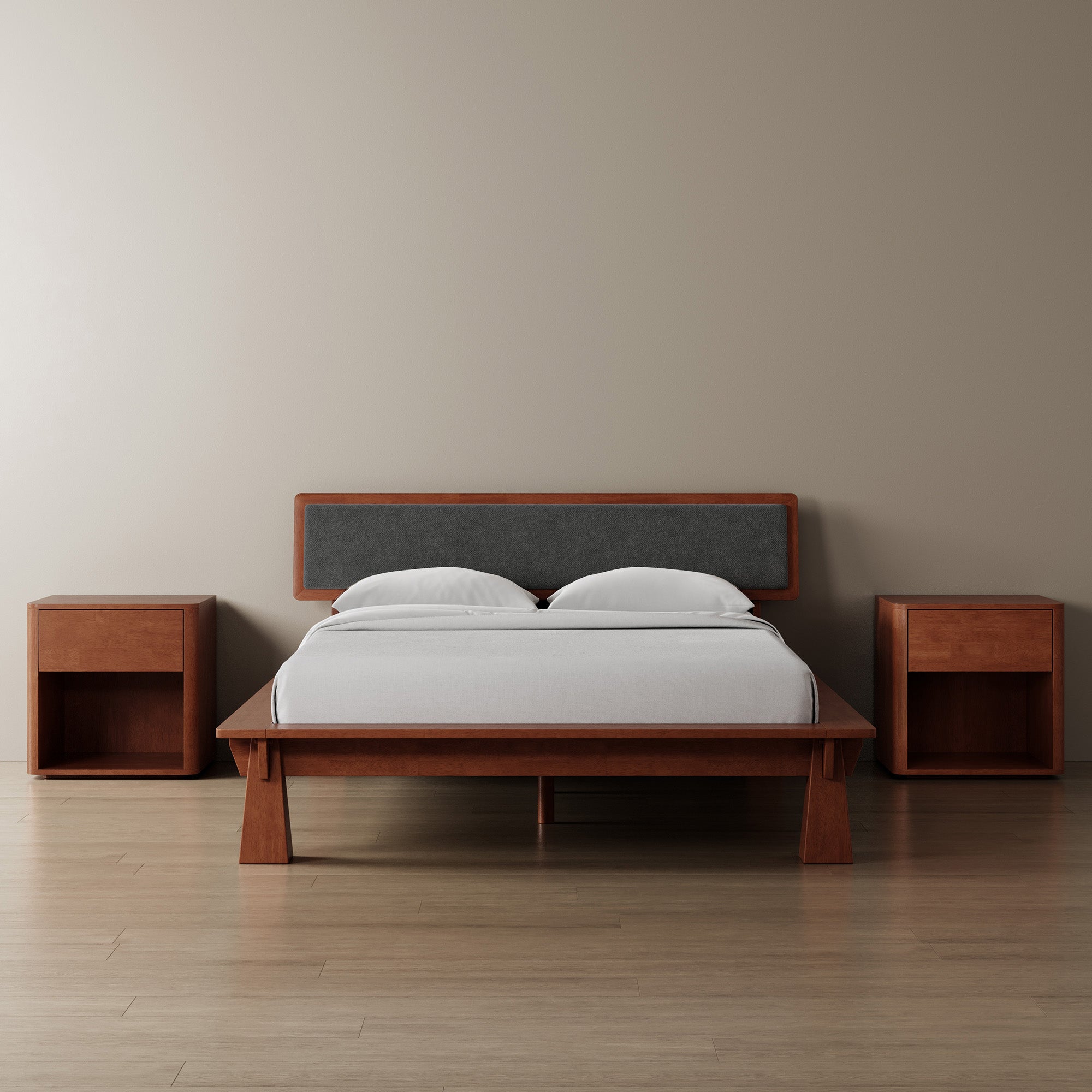 Platform Bed + Cushioned Headboard + Bedsides