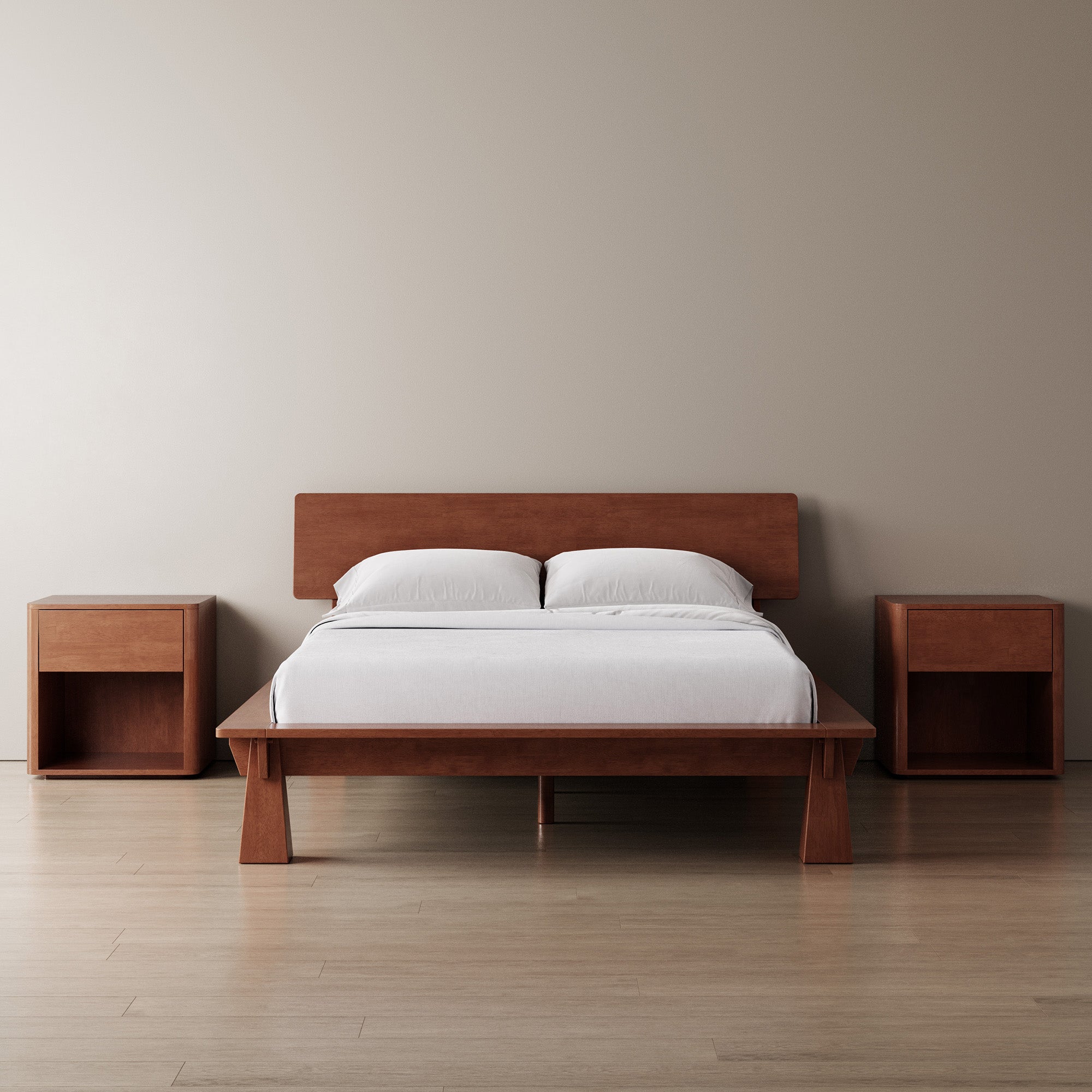 Connect Platform Bed + Wooden Headboard + Bedsides