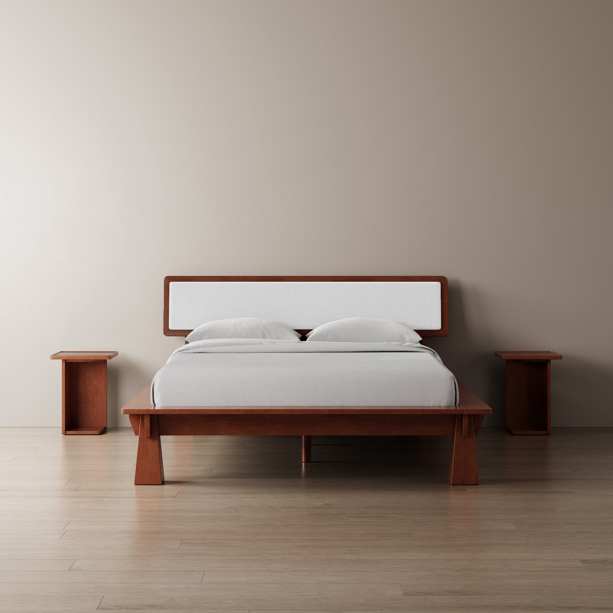 Platform Bed + Cushioned Headboard + Bedsides