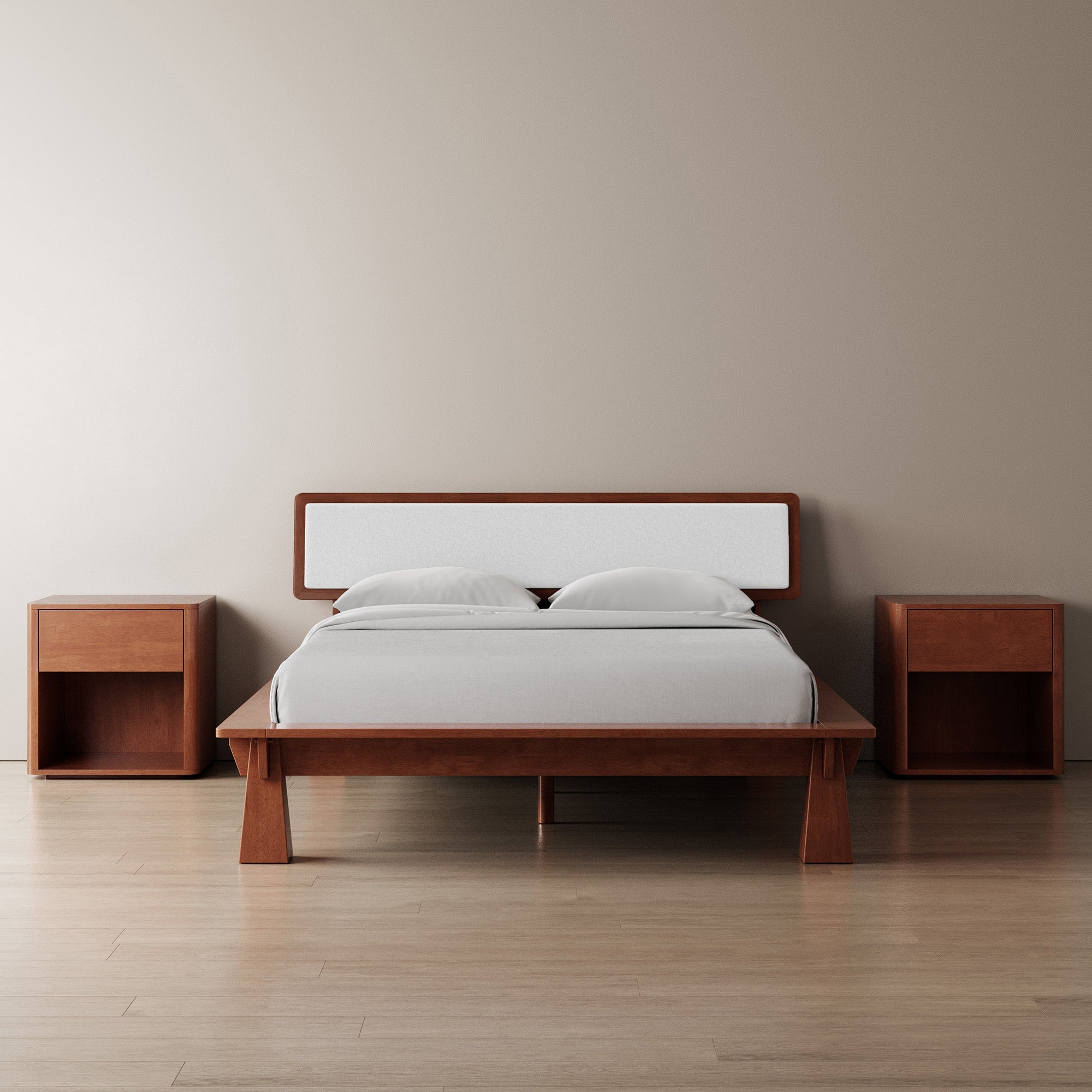 Platform Bed + Cushioned Headboard + Bedsides