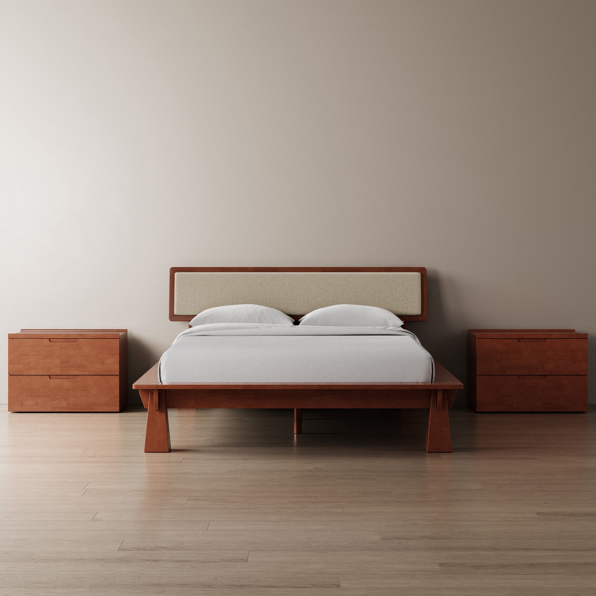 Platform Bed + Cushioned Headboard + Bedsides