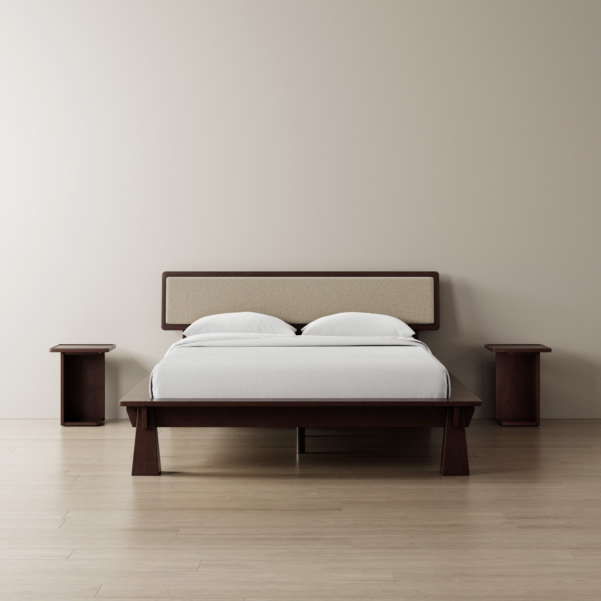 Platform Bed + Cushioned Headboard + Bedsides