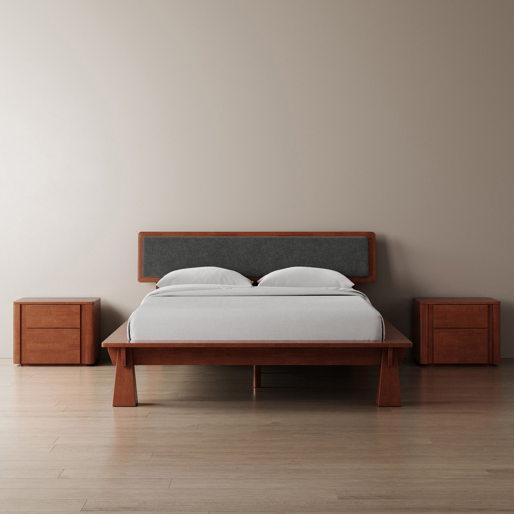 Platform Bed + Cushioned Headboard + Bedsides