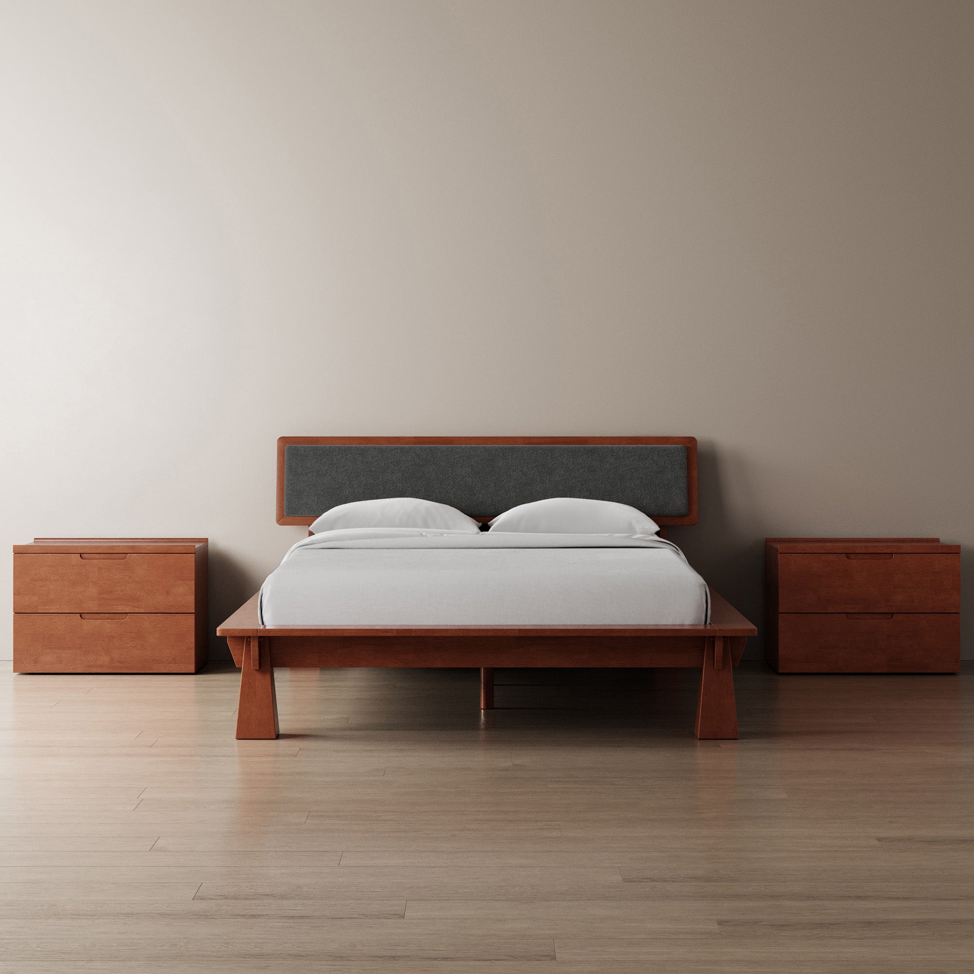 Platform Bed + Cushioned Headboard + Bedsides