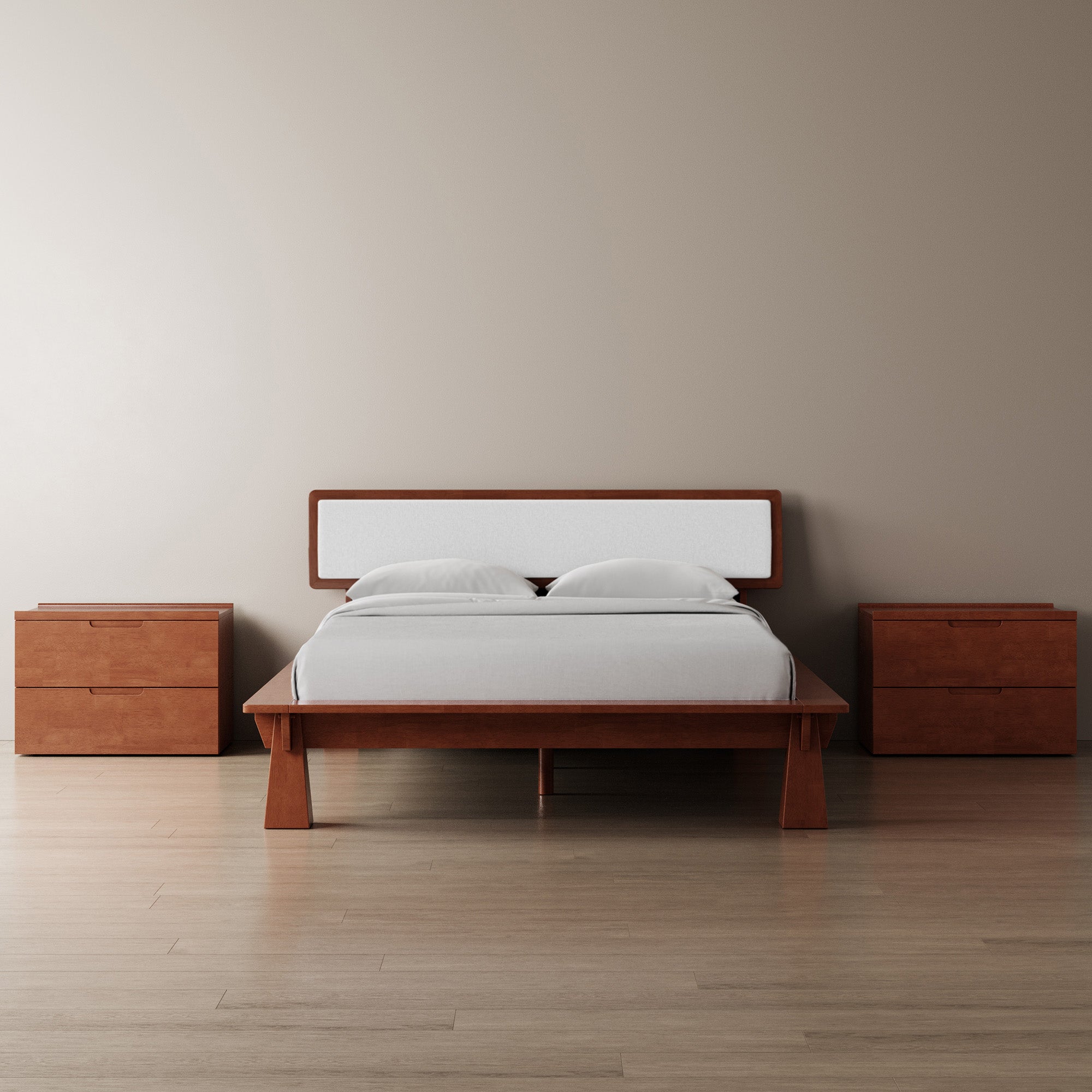 Platform Bed + Cushioned Headboard + Bedsides