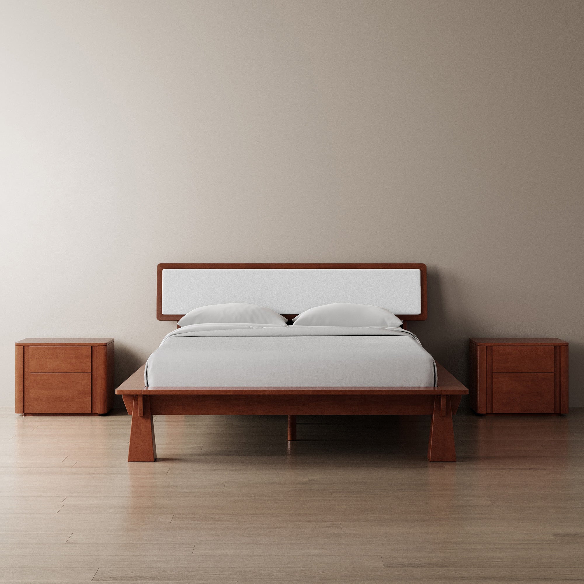 Platform Bed + Cushioned Headboard + Bedsides