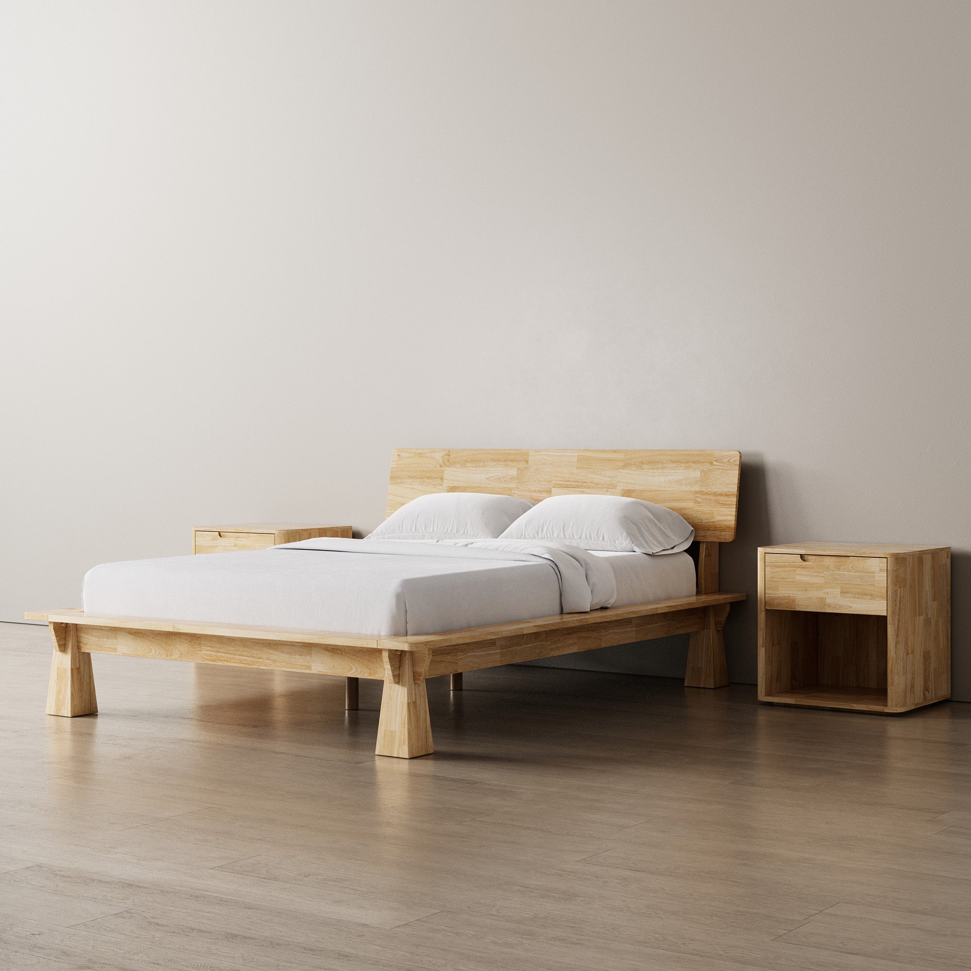 CONNECT PLATFORM BED + WOODEN HEADBOARD + BEDSIDES