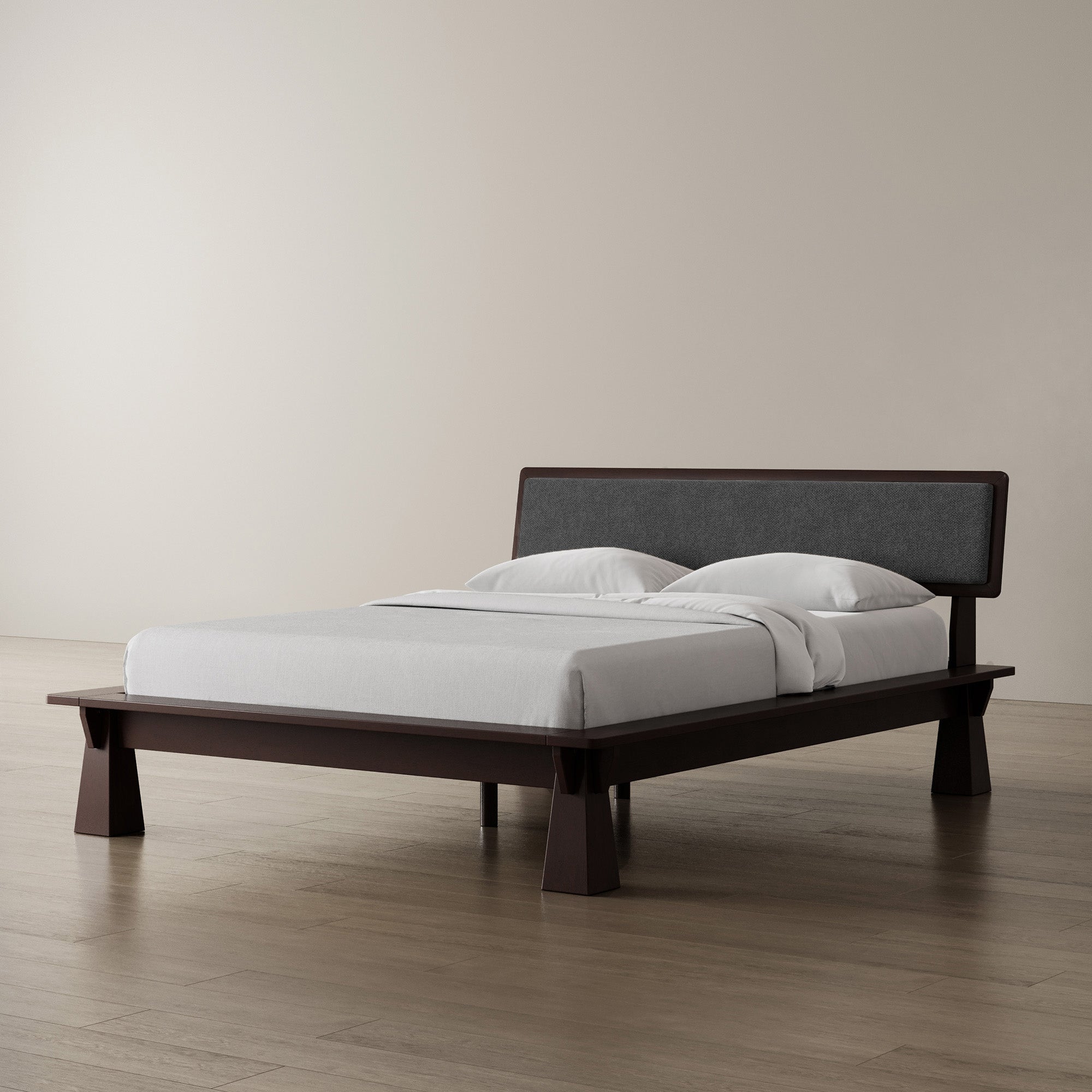 Platform Bed + Cushioned Headboard + Bedsides