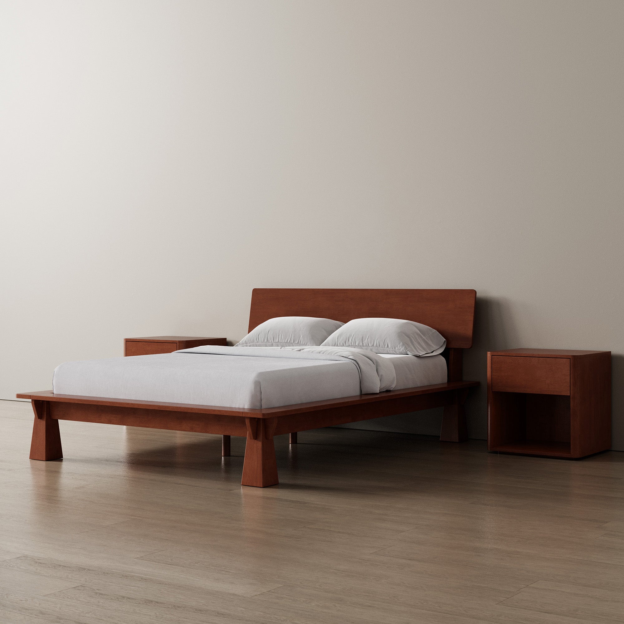 Connect Platform Bed + Wooden Headboard + Bedsides