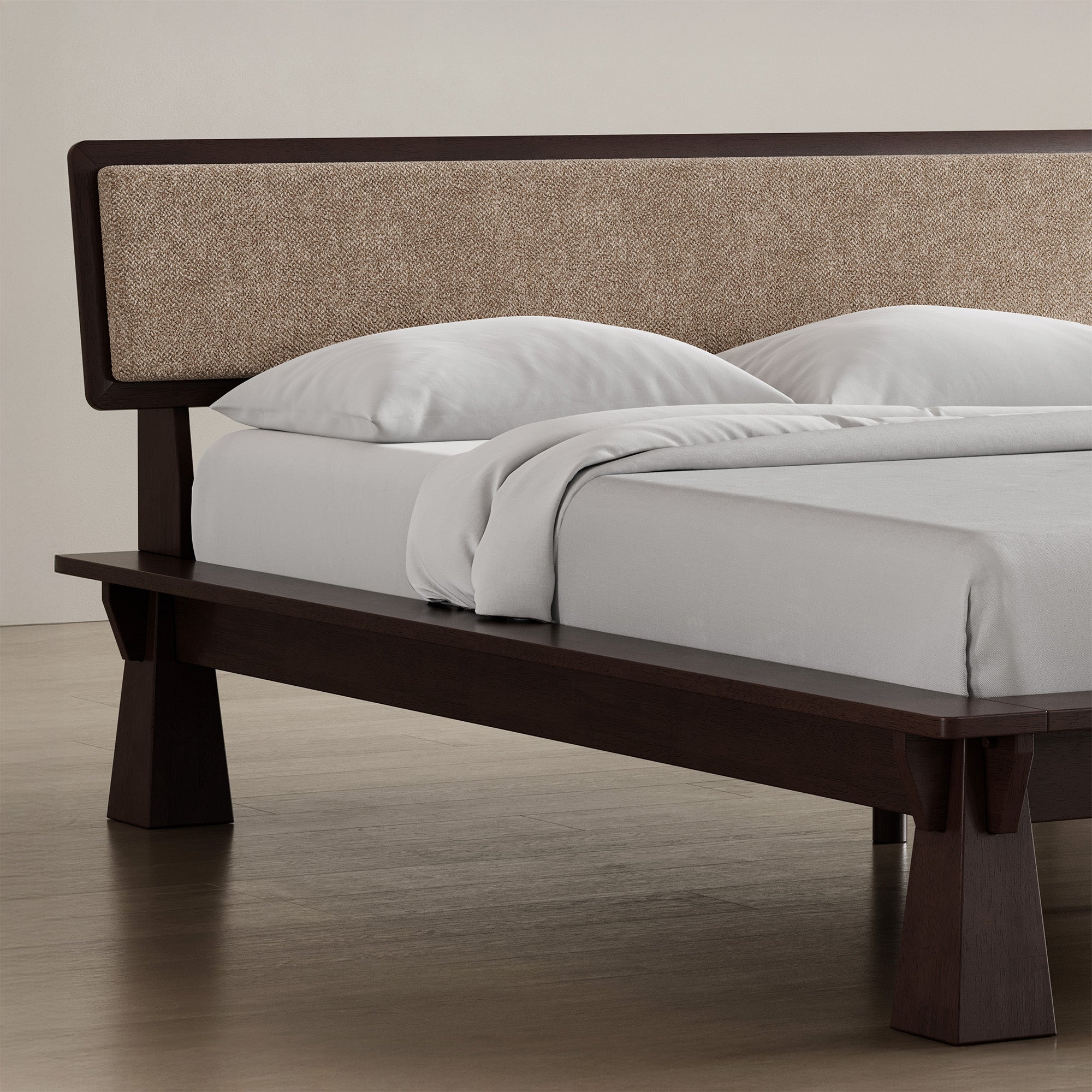 Platform Bed + Cushioned Headboard + Bedsides
