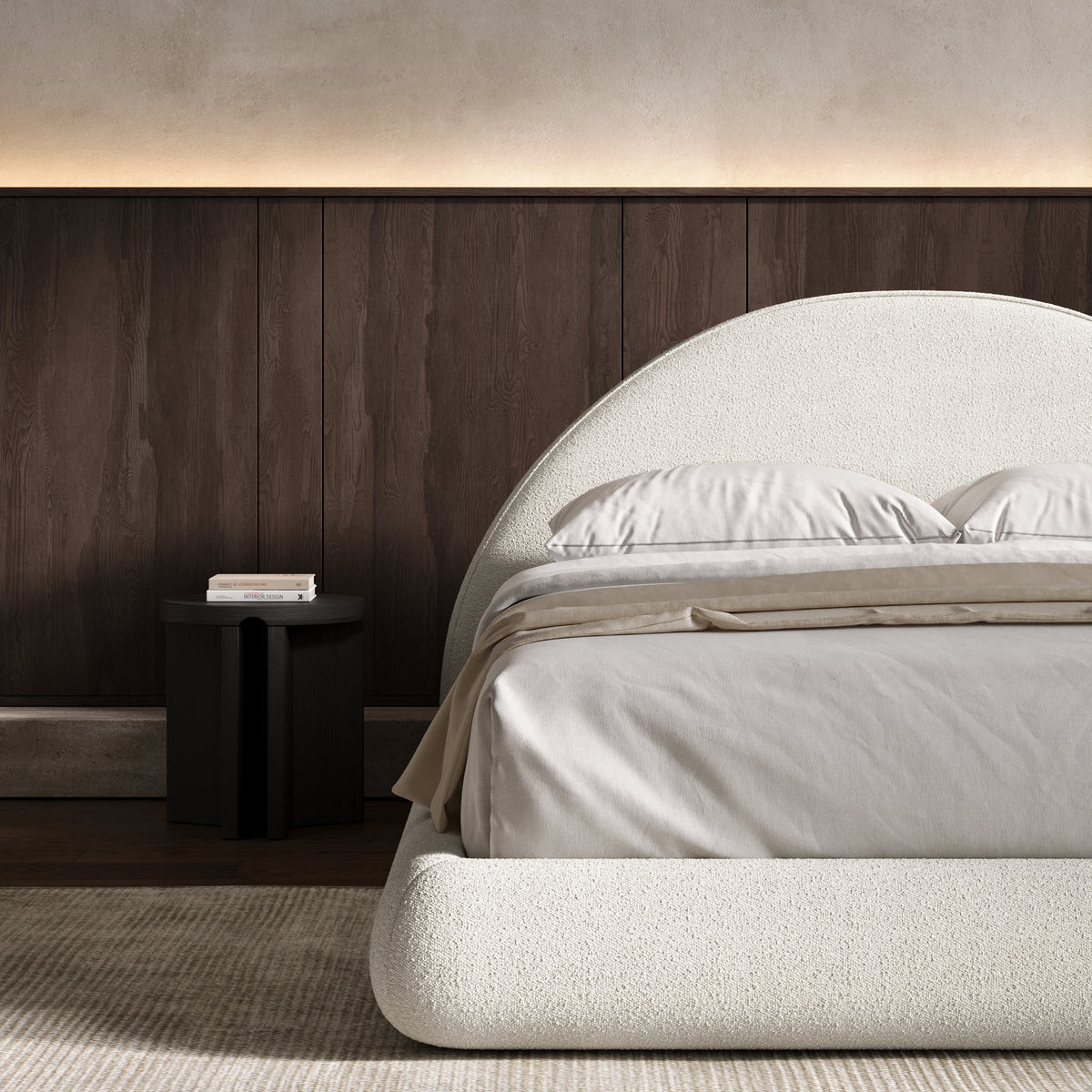 Marshmallow Bed Frame Curved in Milky White 630gsm, Boucle by Ineshi