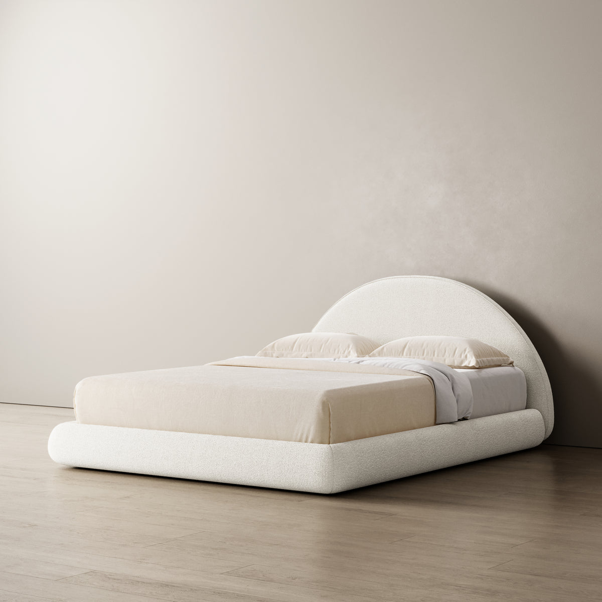 Marshmallow Bed Frame Curved in Milky White 630gsm, Boucle by Ineshi