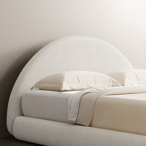 Marshmallow Bed Frame Curved Milky White 630gsm Boucle Ineshi