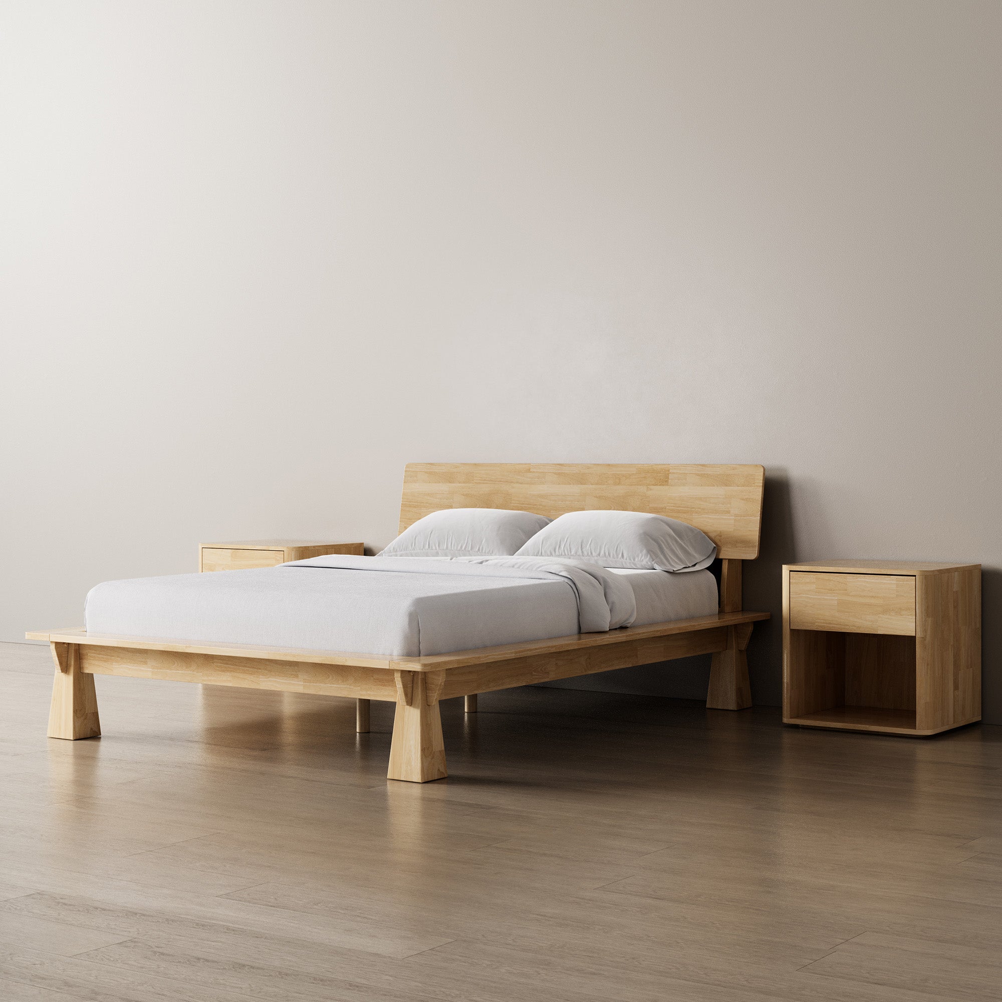 Connect Platform Bed + Wooden Headboard + Bedsides