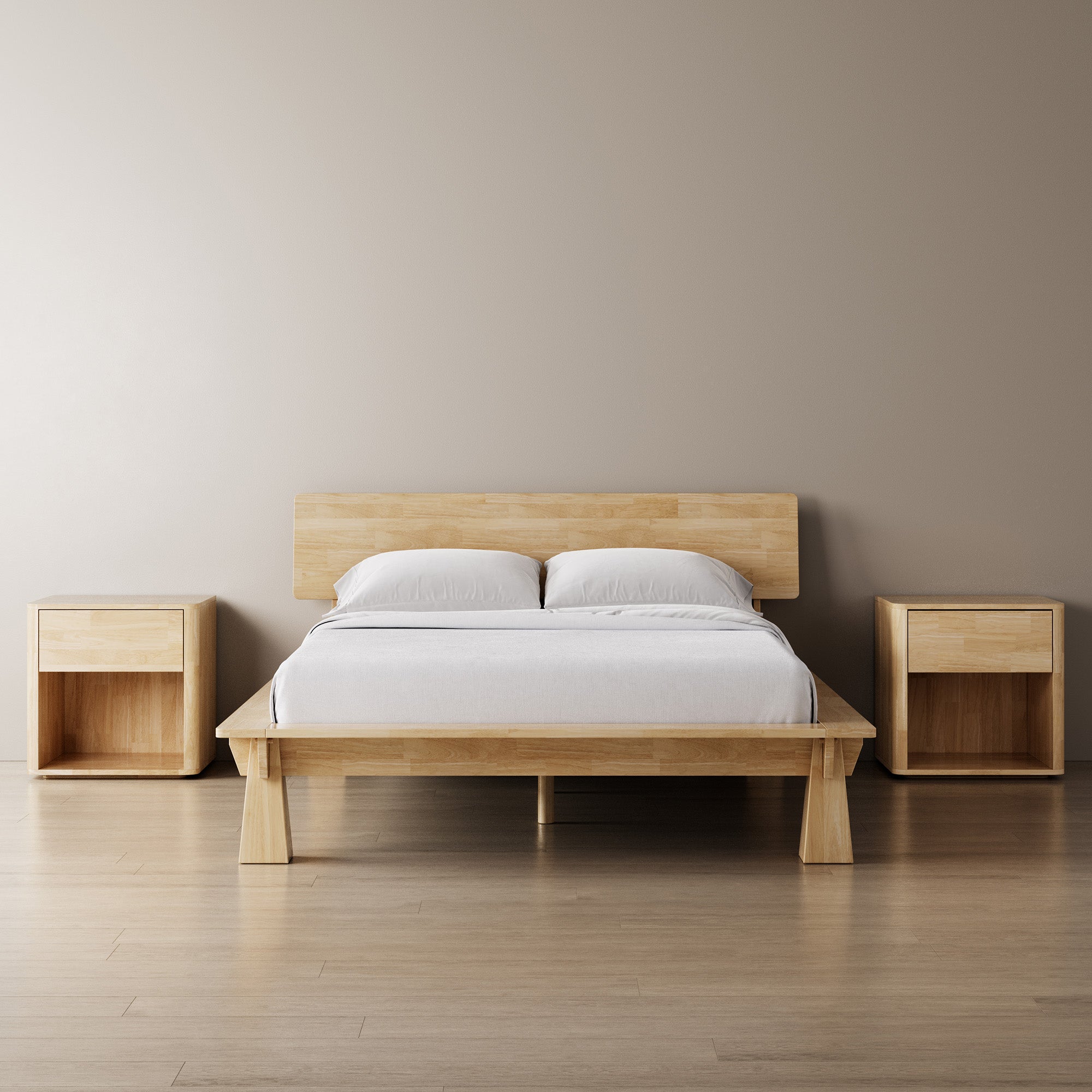 Connect Platform Bed + Wooden Headboard + Bedsides